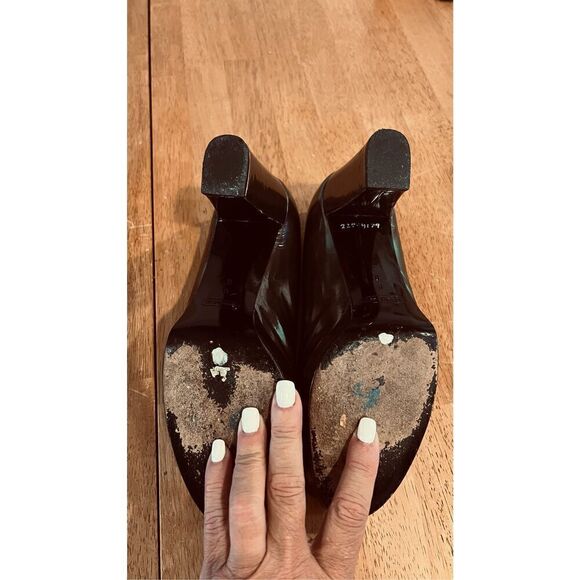 Coach Brown Bronze Block Leather Heels Round Toe Womens Size 8 - Picture 7 of 12